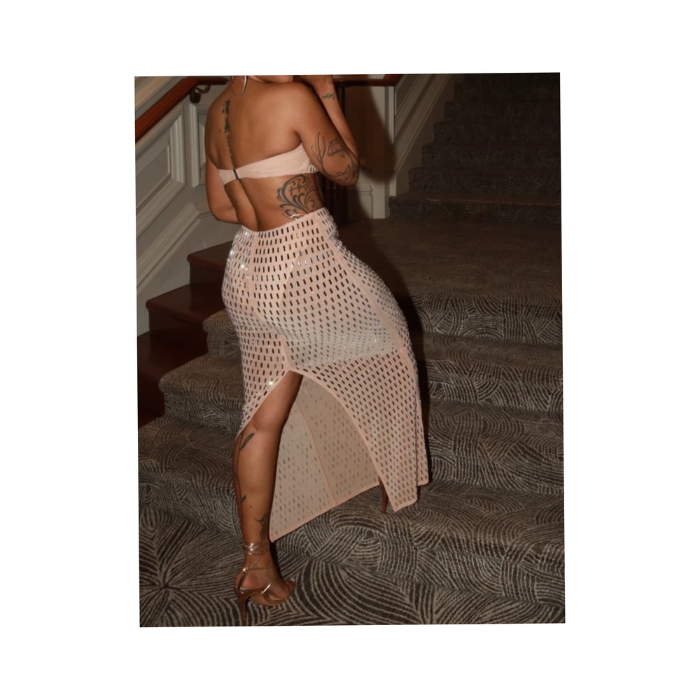 Chic Beige Strapless Two-Piece Set - Picture 2 of 2